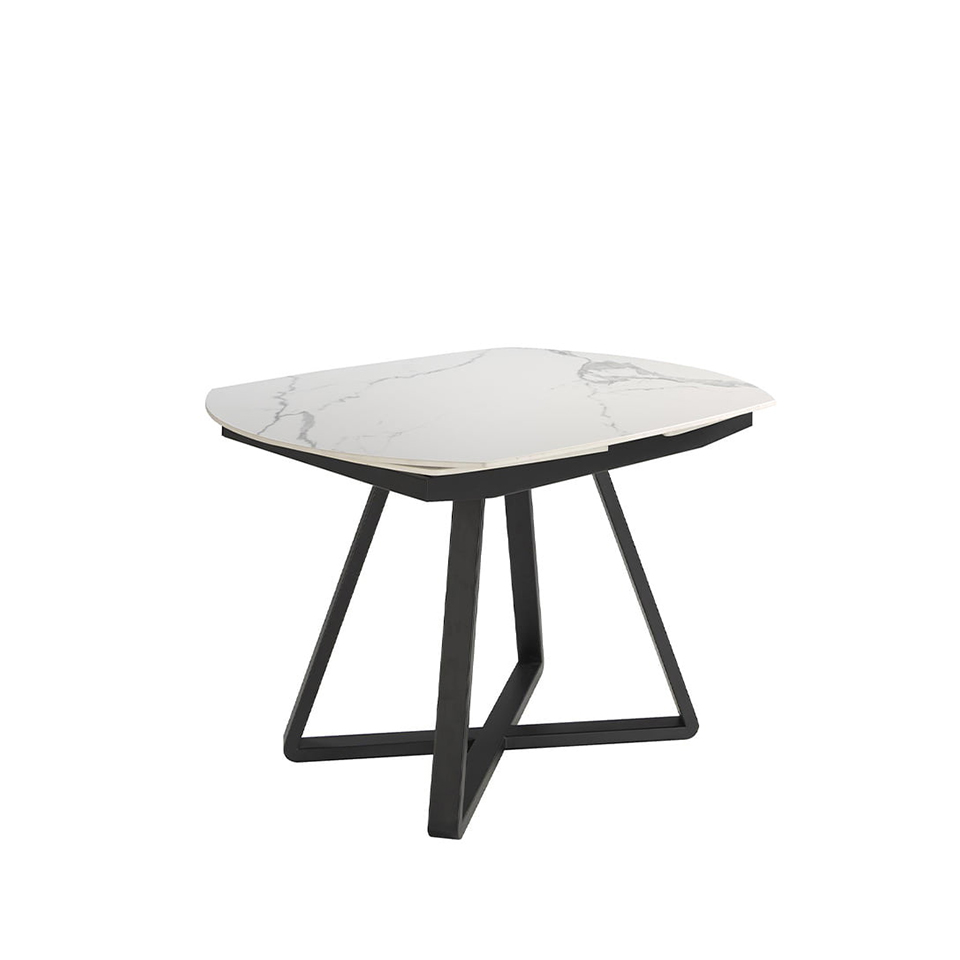 Mesa comedor de porcelánico y acero negro