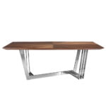 Dining table in walnut wood and chrome-plated steel