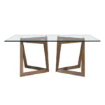 Rectangular dining table in walnut and tempered glass.