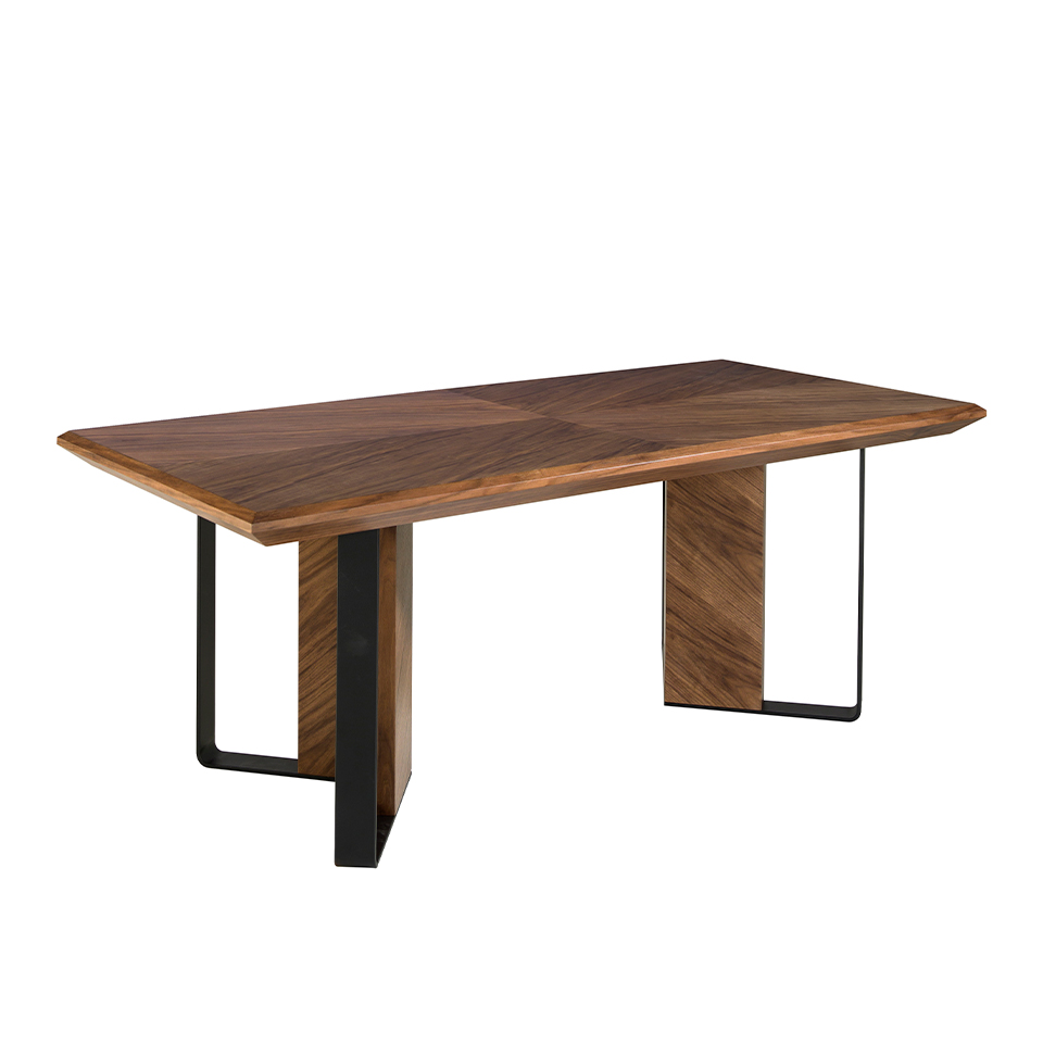 Rectangular dining table in walnut and black steel