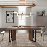 Rectangular dining table in walnut and black steel
