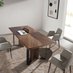 Rectangular dining table in walnut and black steel