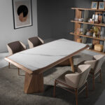 Porcelain and walnut wood dining table