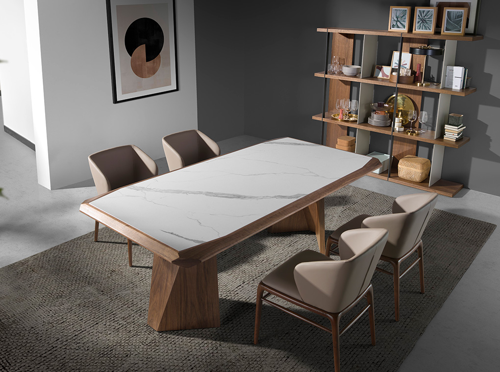Porcelain and walnut wood dining table