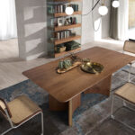 Rectangular dining table in walnut and golden steel