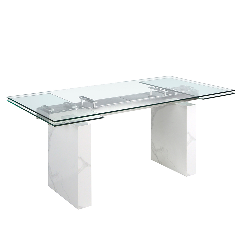 Rectangular tempered glass extending dining table