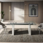 Rectangular tempered glass extending dining table