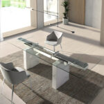 Rectangular tempered glass extending dining table