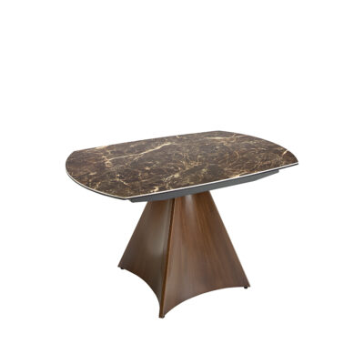 (Español) Mesa comedor extensible ovalada barril mármol porcelánico y acero efecto nogal dining table - Angel Cerda
