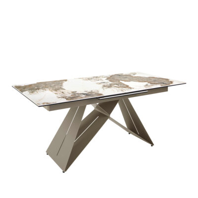 (Español) Mesa comedor extensible ovalada barril mármol porcelánico y acero efecto nogal dining table - Angel Cerda