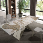 Rectangular porcelain marble extending dining table