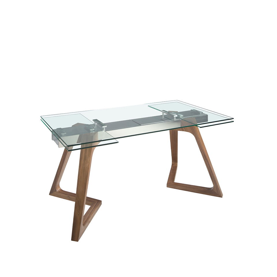 Rectangular tempered glass extending dining table