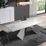 Rectangular porcelain marble extending dining table