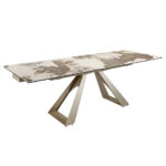 Rectangular porcelain marble and champagne-coloured steel extending dining table