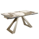 Rectangular porcelain marble and champagne-coloured steel extending dining table