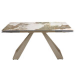 Rectangular porcelain marble and champagne-coloured steel extending dining table