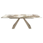 Rectangular porcelain marble and champagne-coloured steel extending dining table