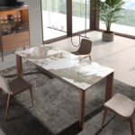 Rectangular porcelain marble extending dining table
