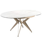 Round porcelain marble and champagne-coloured steel extending dining table