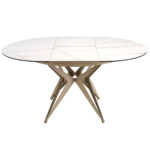 Table à manger à rallonge ronde marbre porcelaine et acier couleur champagne