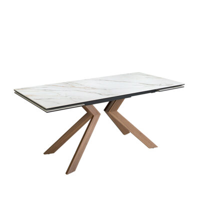 (Español) Mesa comedor extensible rectangular mármol porcelánico y acero efecto nogal - Angel Cerda