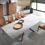 Rectangular porcelain marble extending dining table