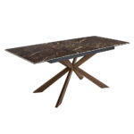 Rectangular porcelain marble and walnut effect steel extending dining table