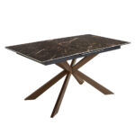 Rectangular porcelain marble and walnut effect steel extending dining table
