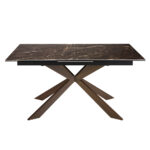 Rectangular porcelain marble and walnut effect steel extending dining table