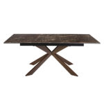 Rectangular porcelain marble and walnut effect steel extending dining table