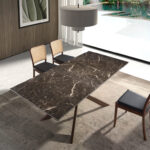 Rectangular porcelain marble and walnut effect steel extending dining table