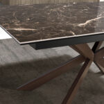 Rectangular porcelain marble and walnut effect steel extending dining table