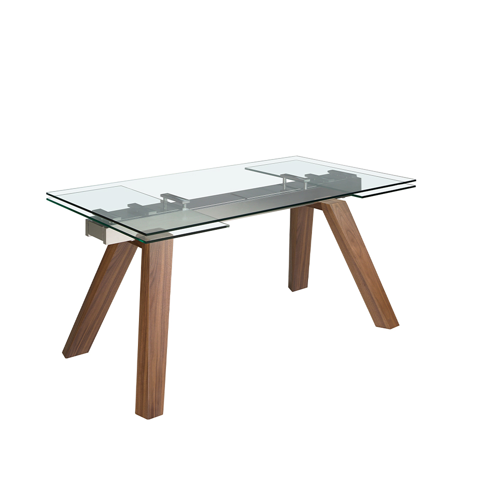 Rectangular tempered glass extending dining table