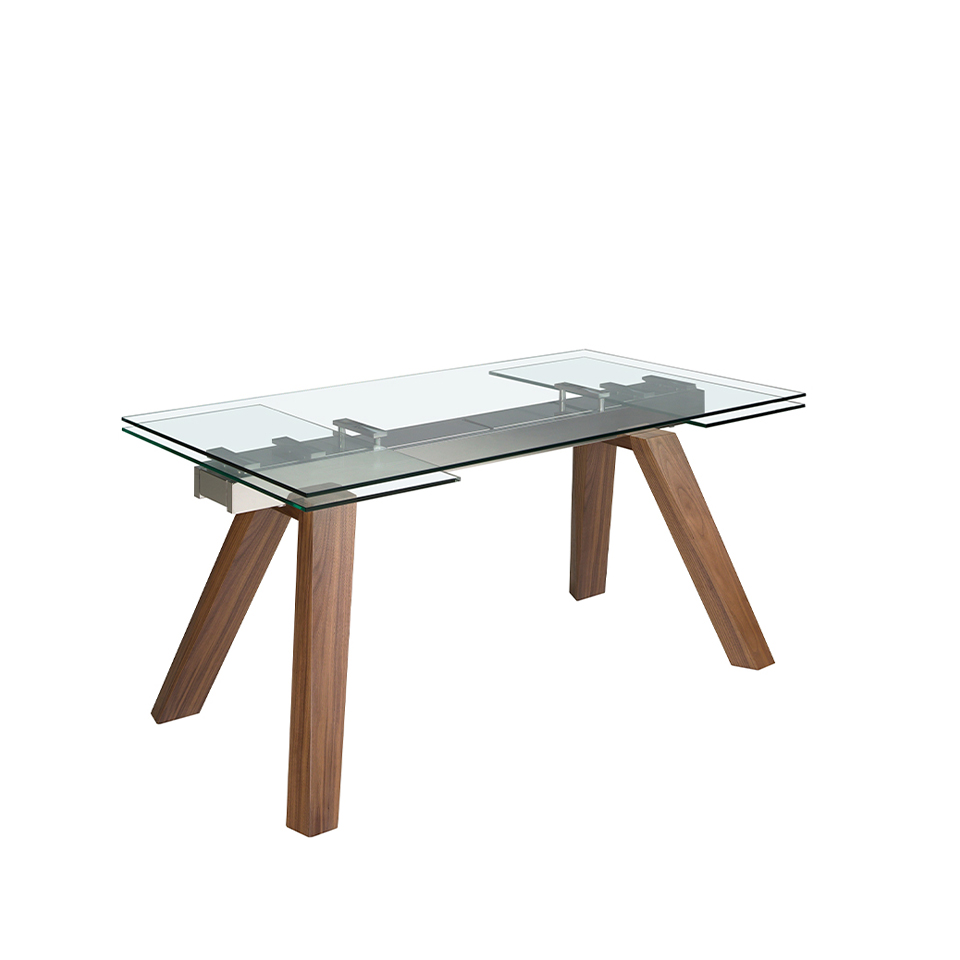 Rectangular tempered glass extending dining table