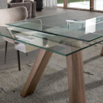 Rectangular tempered glass extending dining table