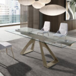 Rectangular tempered glass extending dining table