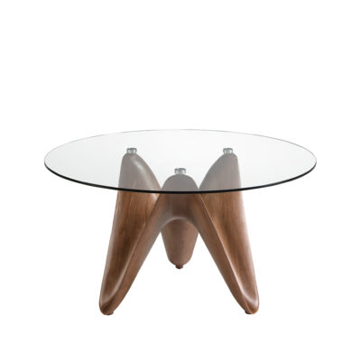 Mesa comedor redonda cristal templado y nogal Dining table - Angel Cerda