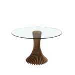 Round tempered glass and walnut dining table