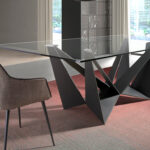 Rectangular dining table with tempered glass and black stainless steel structure
