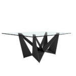 Rectangular dining table with tempered glass and black stainless steel structure