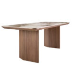 Rectangular porcelain marble and walnut dining table