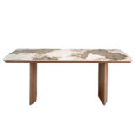 Rectangular porcelain marble and walnut dining table