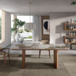 Rectangular porcelain marble and walnut dining table