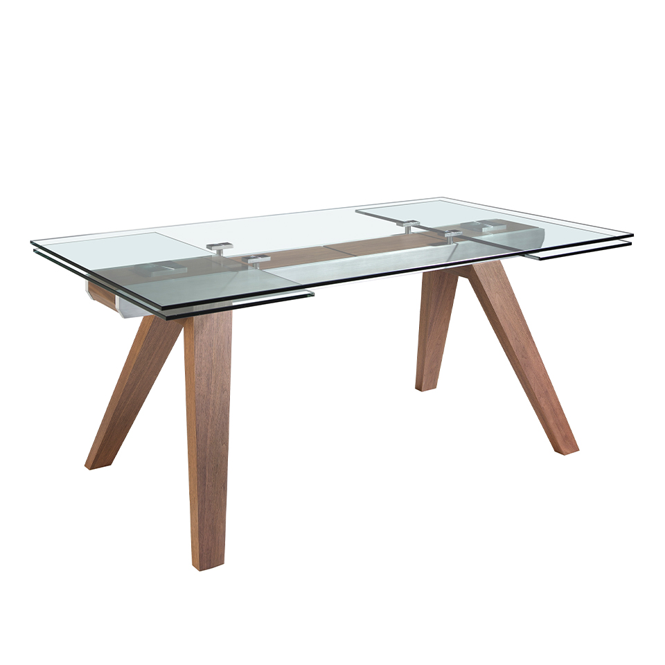 Rectangular tempered glass extending dining table