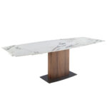 Mesa comedor extensible ovalada barril mármol porcelánico