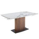 Mesa comedor extensible ovalada barril mármol porcelánico