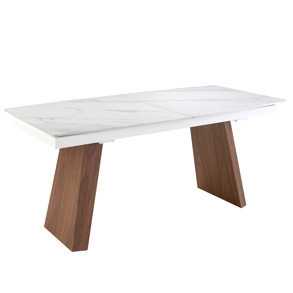 Mesa comedor extensible ovalada barril mármol porcelánico