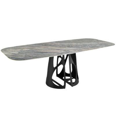 (Español) Mesa comedor ovalada barril mármol porcelánico y acero negro dining table- Angel Cerda