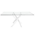 Mesa comedor rectangular de cristal templado y acero inoxidable blanco