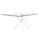 Rectangular dining table in tempered glass and white stainless steel